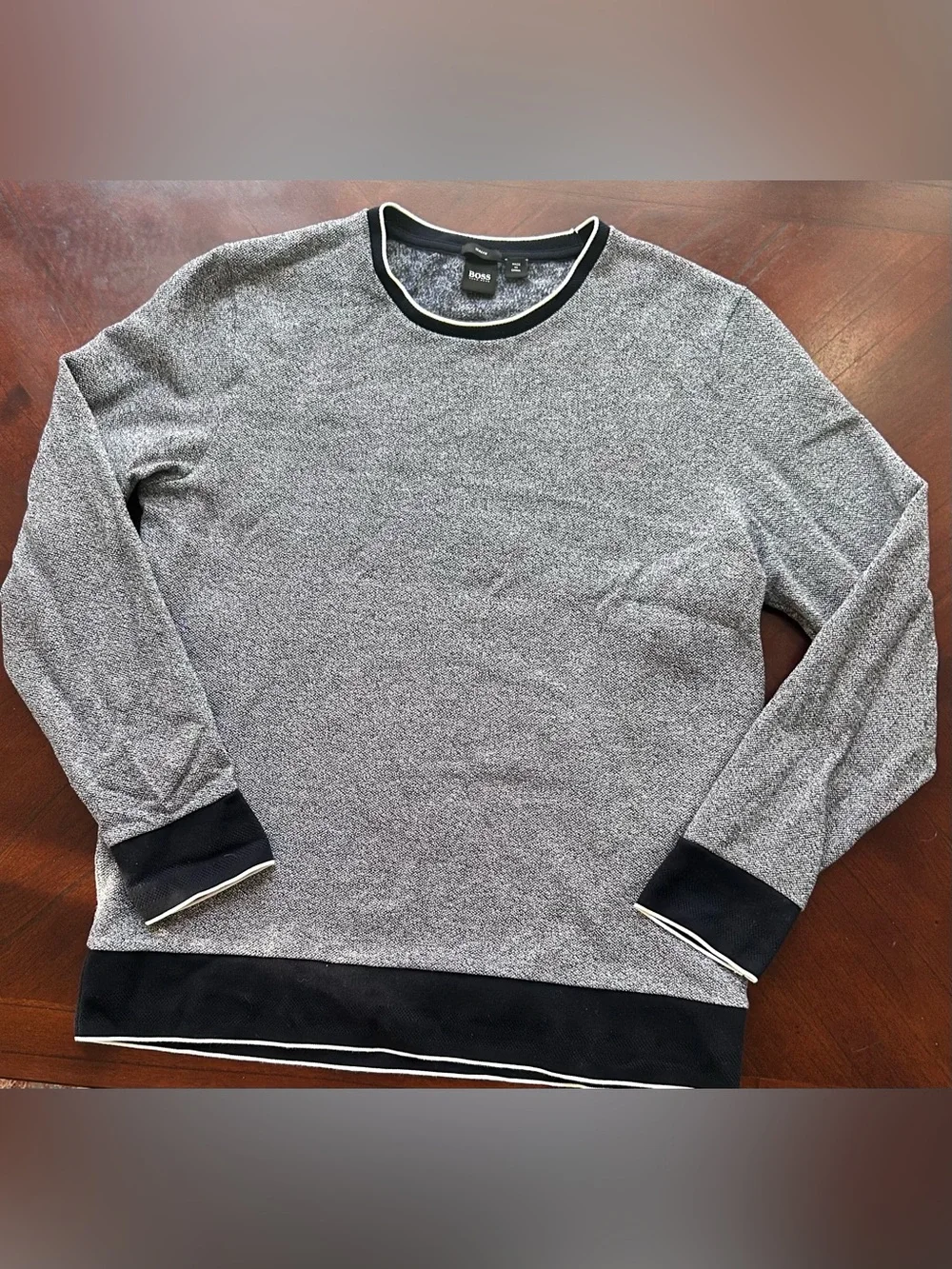 Hugo Boss Men's Grey Crewneck Sweater with Contrast Navy Trim size XXL SLIM FIT